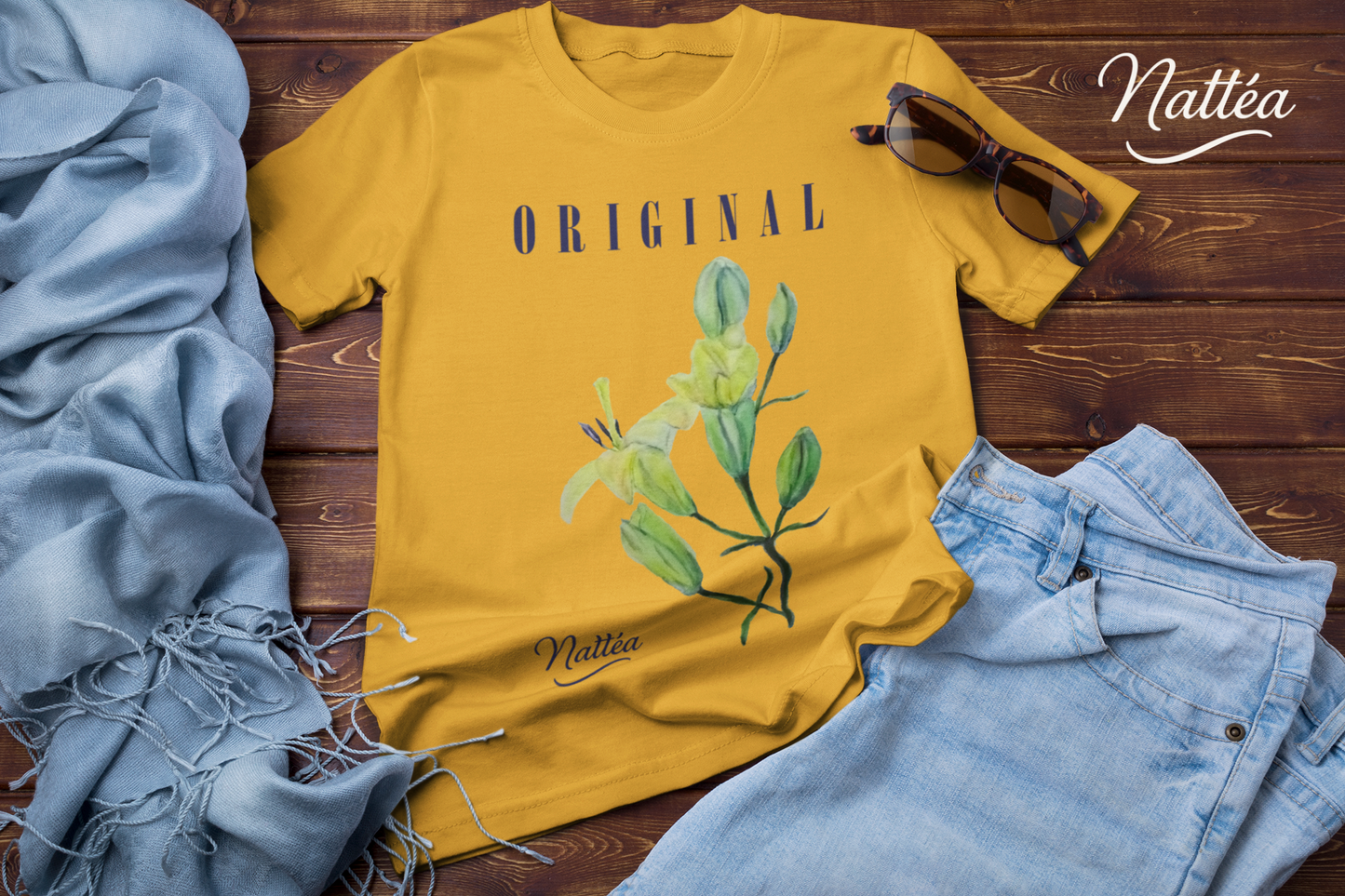 Nattéa Original Art T-Shirt – Watercolor Lilies Floral Design