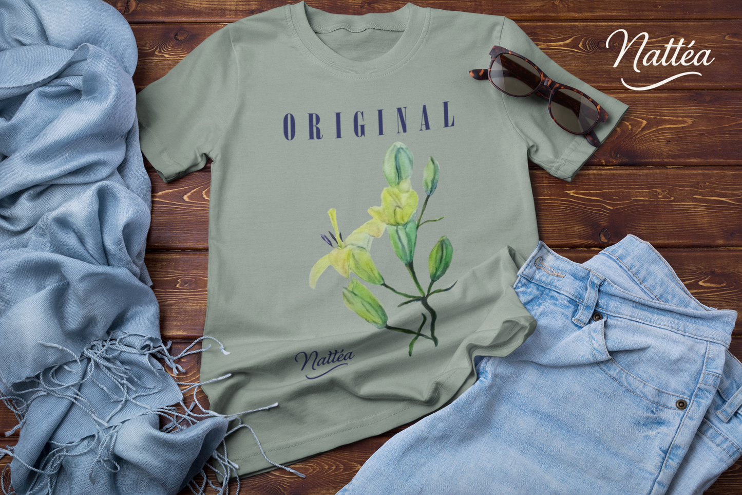 Nattéa Original Art T-Shirt – Watercolor Lilies Floral Design