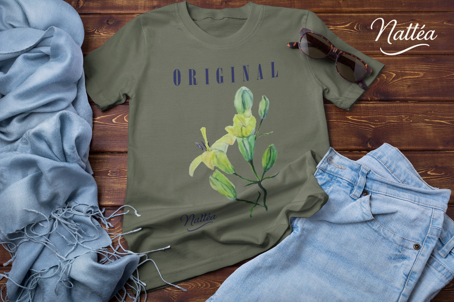 Nattéa Original Art T-Shirt – Watercolor Lilies Floral Design