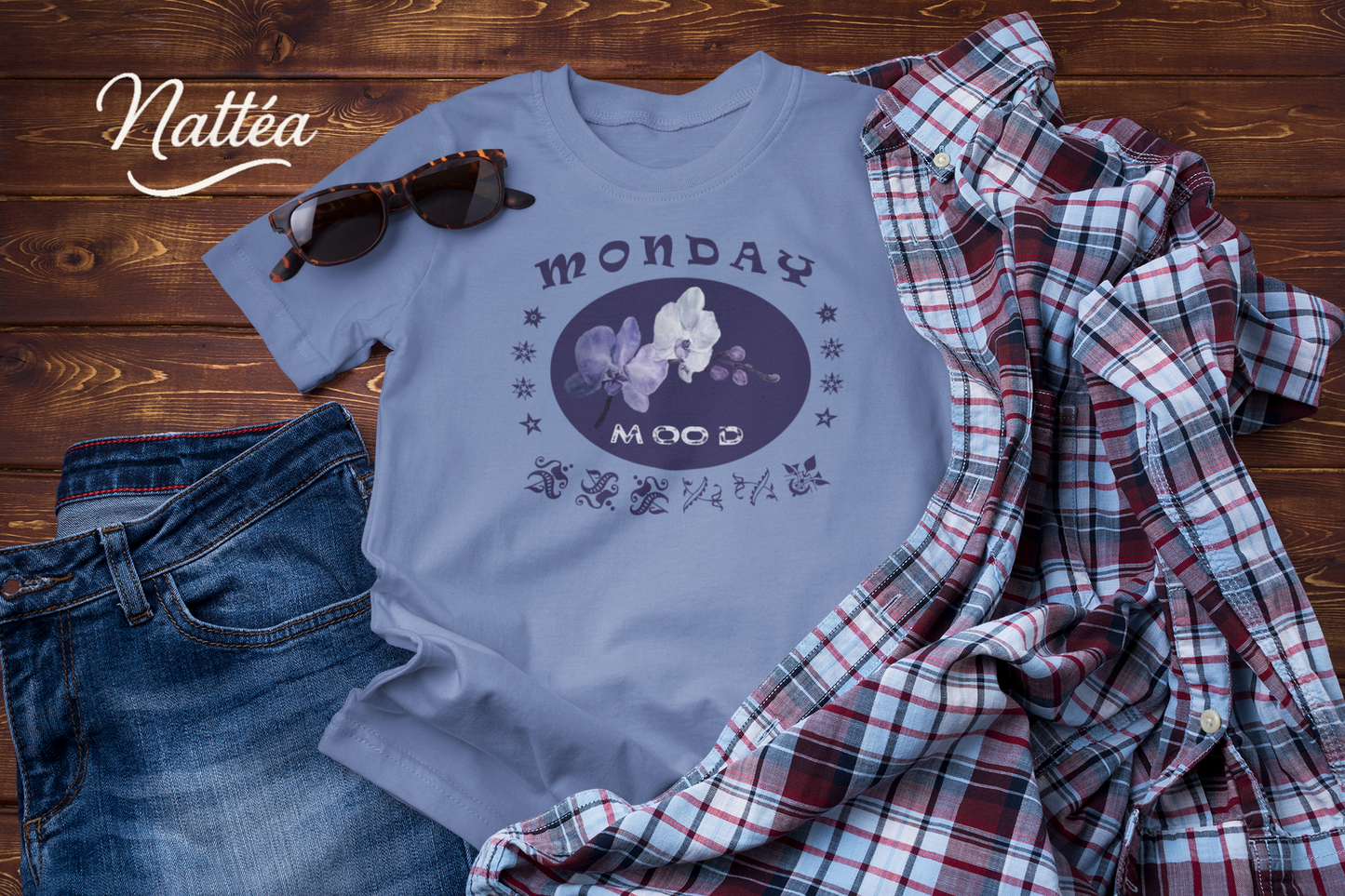 Monday Mood Orchid Shirt – Watercolor Floral Art Tee for Relax Vibe