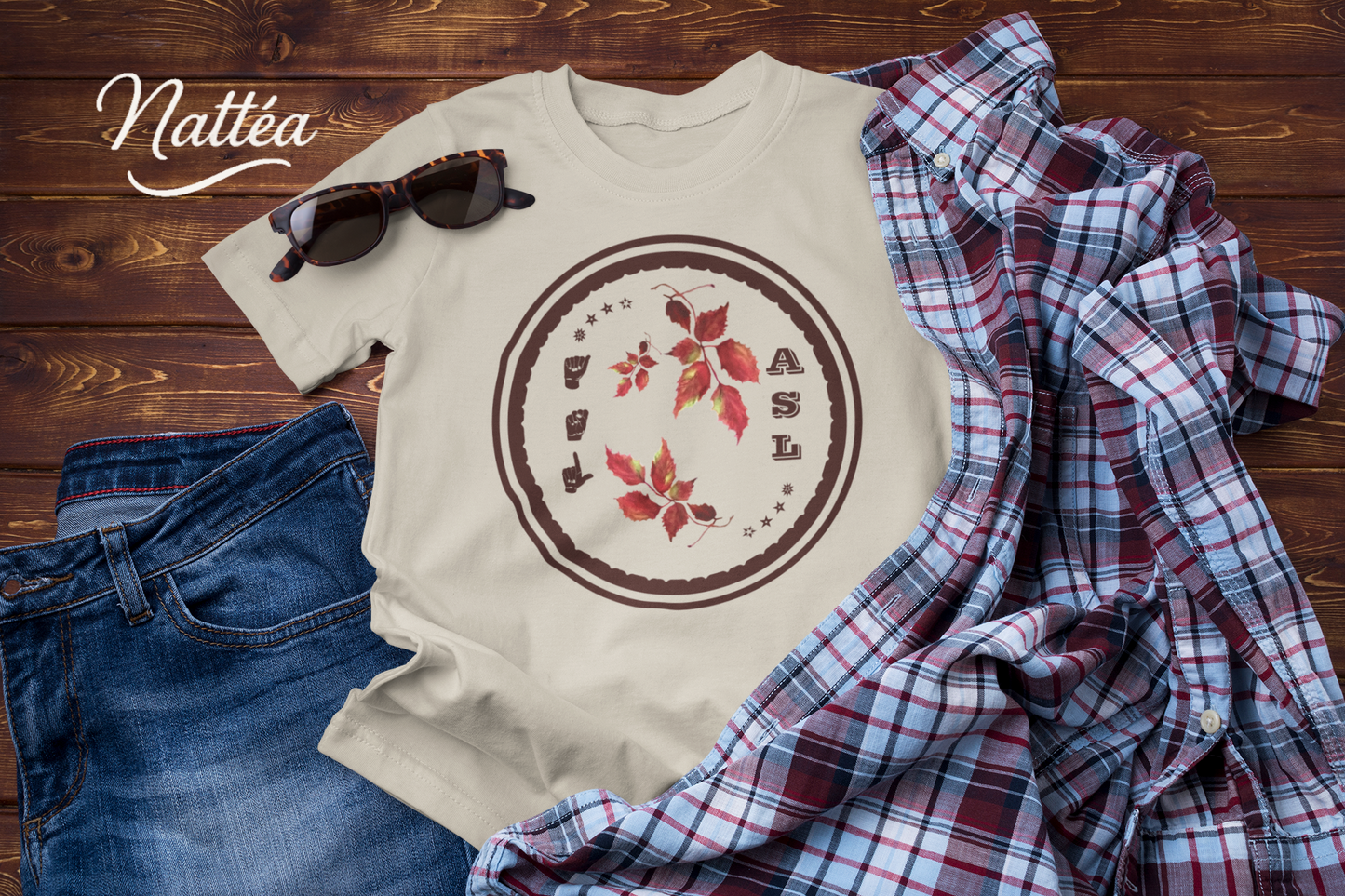 Autumn Vibes T-Shirt – ASL Design with Watercolor Leaves