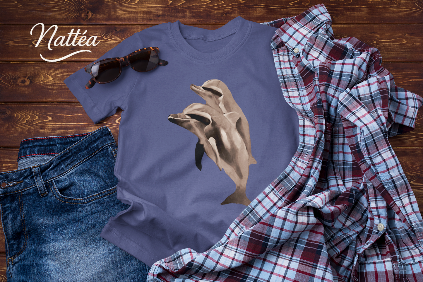 Vintage Style Dolphin Art T-Shirt – Ocean Sea Life Design from Original Painting