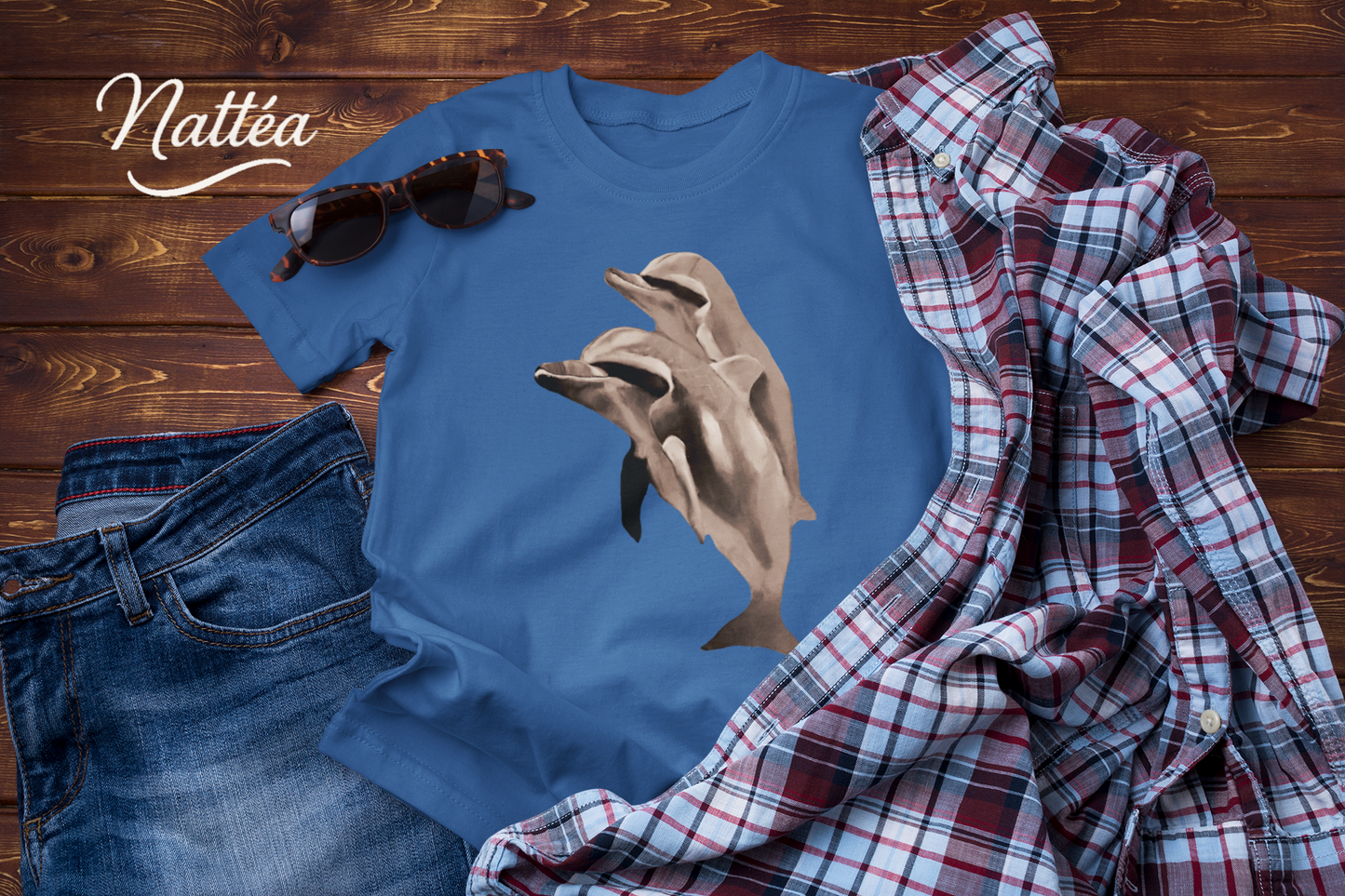 Vintage Style Dolphin Art T-Shirt – Ocean Sea Life Design from Original Painting