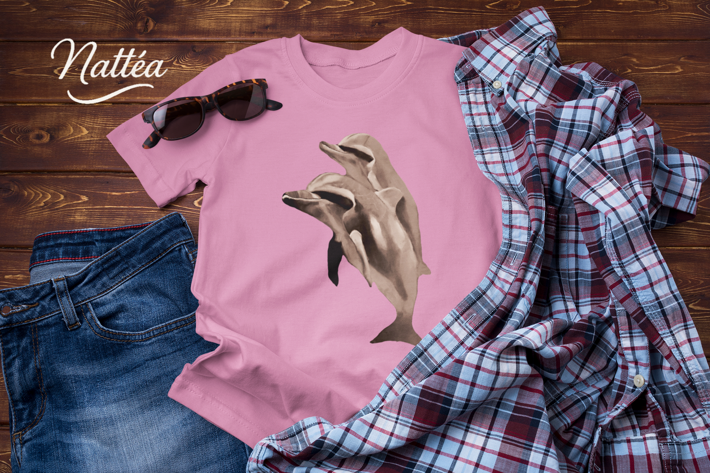 Vintage Style Dolphin Art T-Shirt – Ocean Sea Life Design from Original Painting