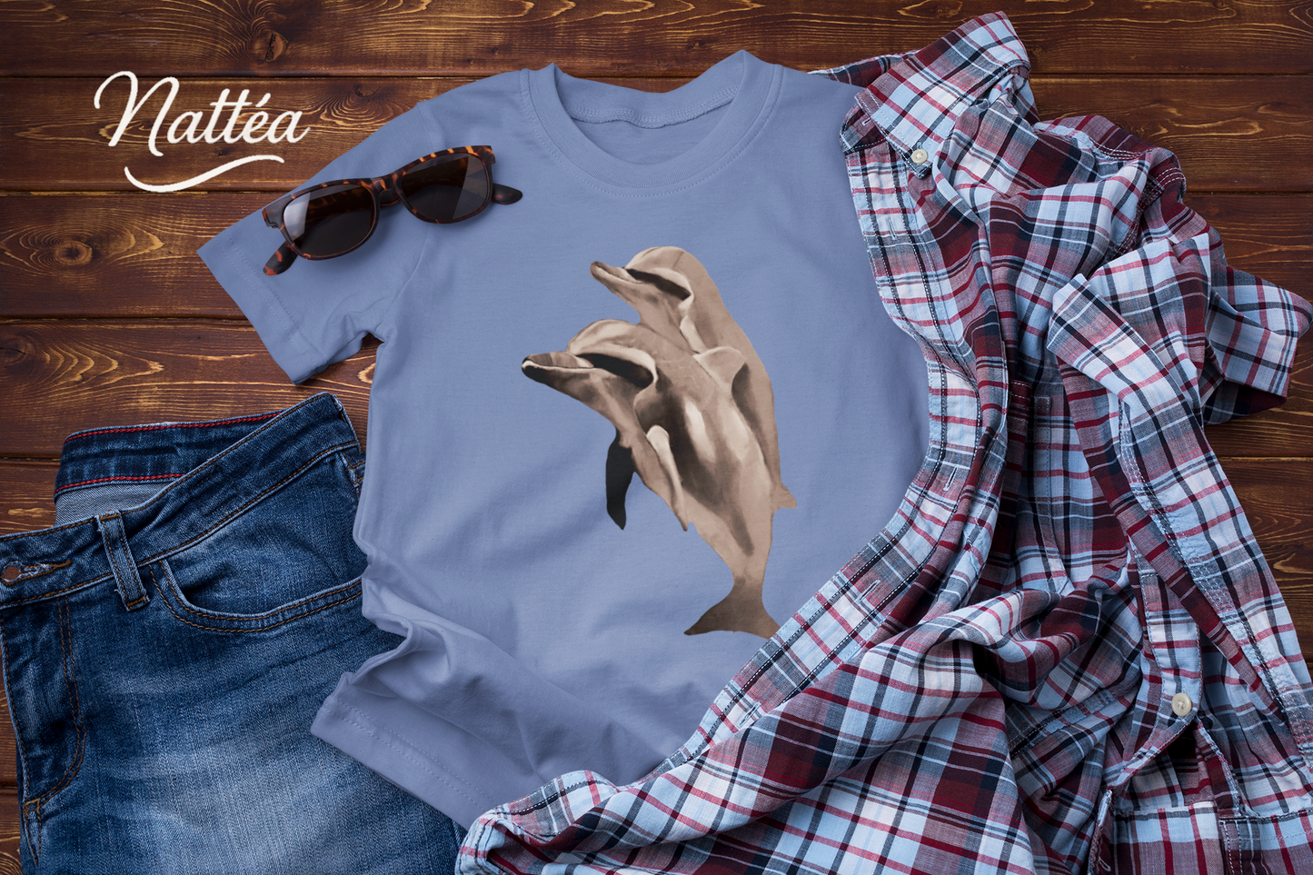 Vintage Style Dolphin Art T-Shirt – Ocean Sea Life Design from Original Painting