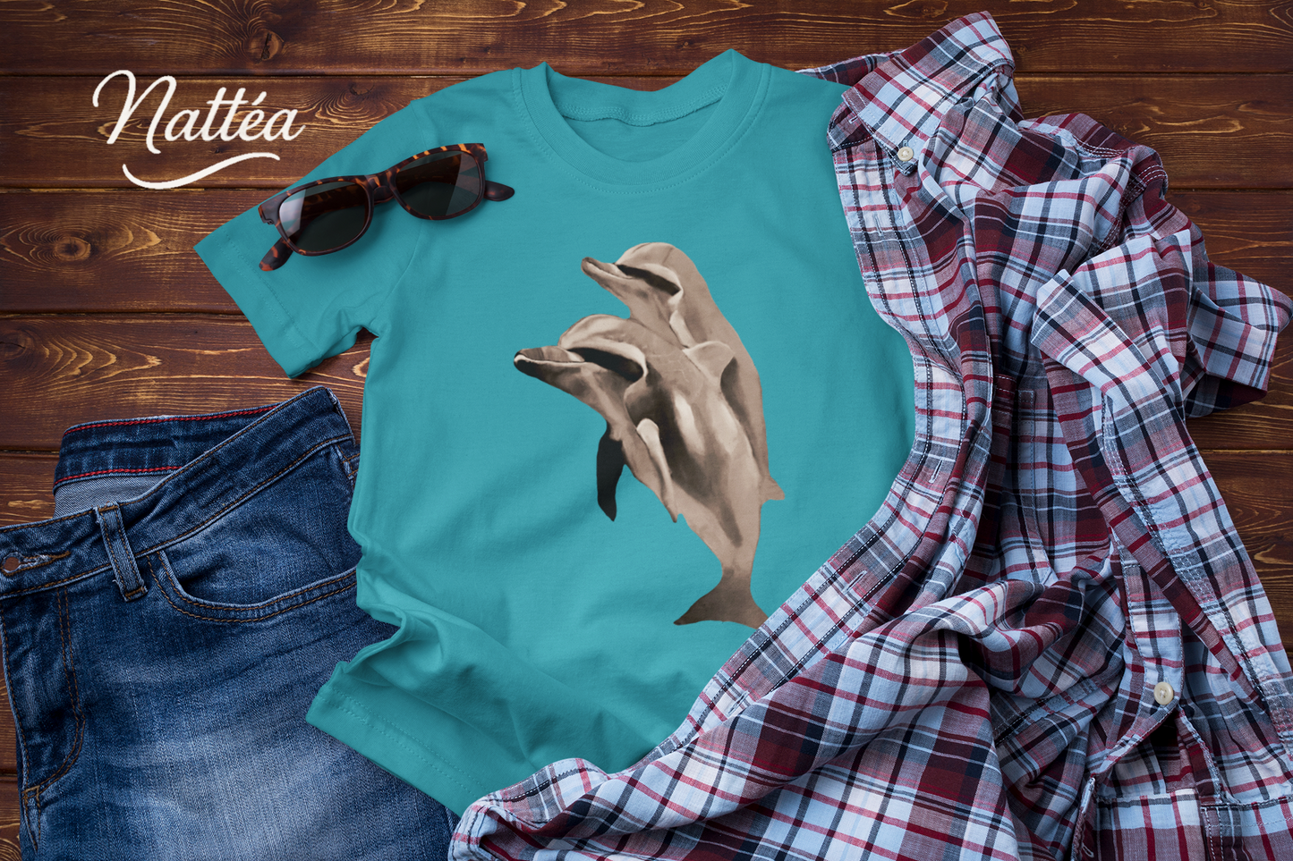Vintage Style Dolphin Art T-Shirt – Ocean Sea Life Design from Original Painting