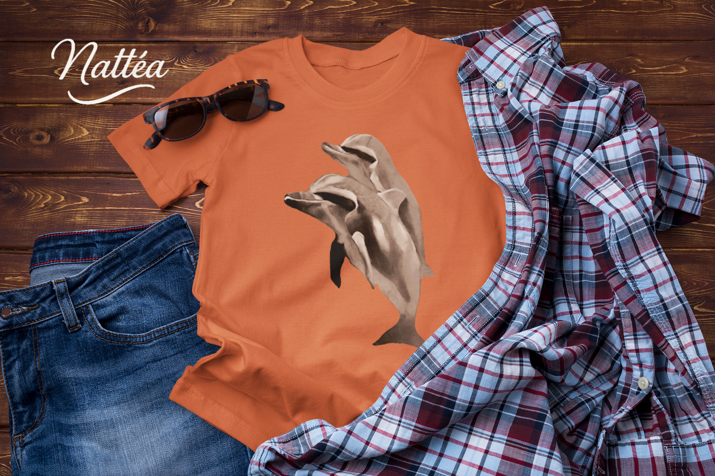 Vintage Style Dolphin Art T-Shirt – Ocean Sea Life Design from Original Painting