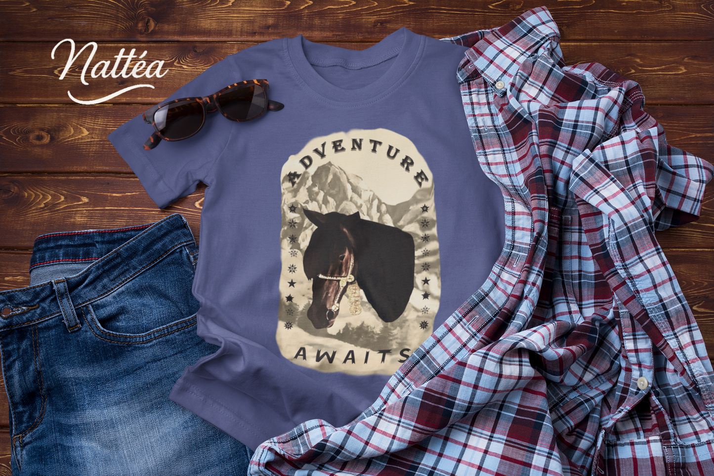 Adventure Awaits Horse -Vintage Mountain T-Shirt