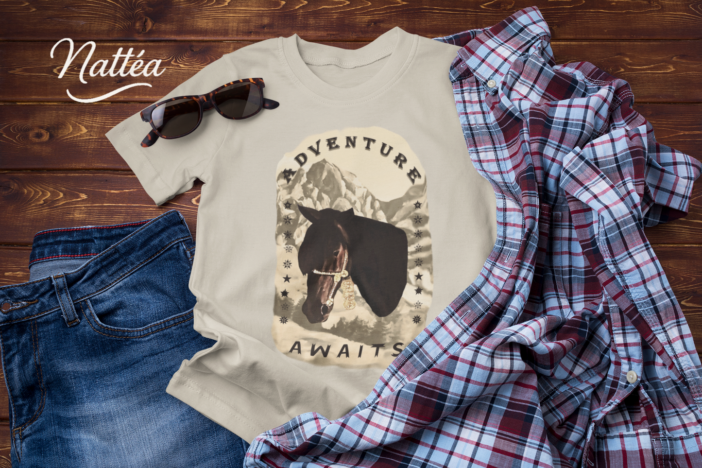 Adventure Awaits Horse -Vintage Mountain T-Shirt