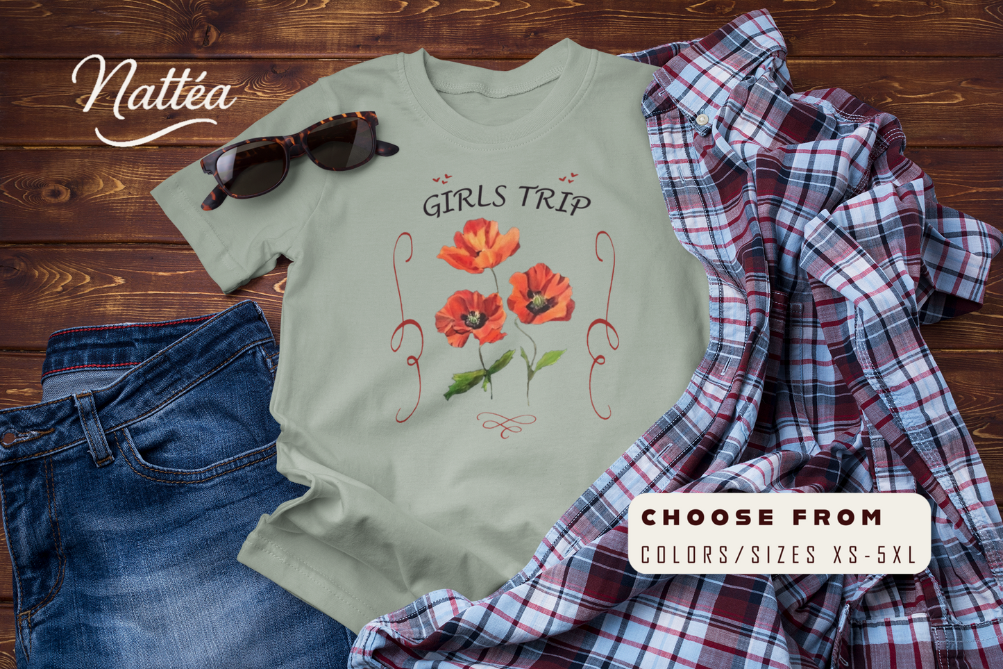 Floral Poppies T-Shirt – Girls Trip Travel Friends Design