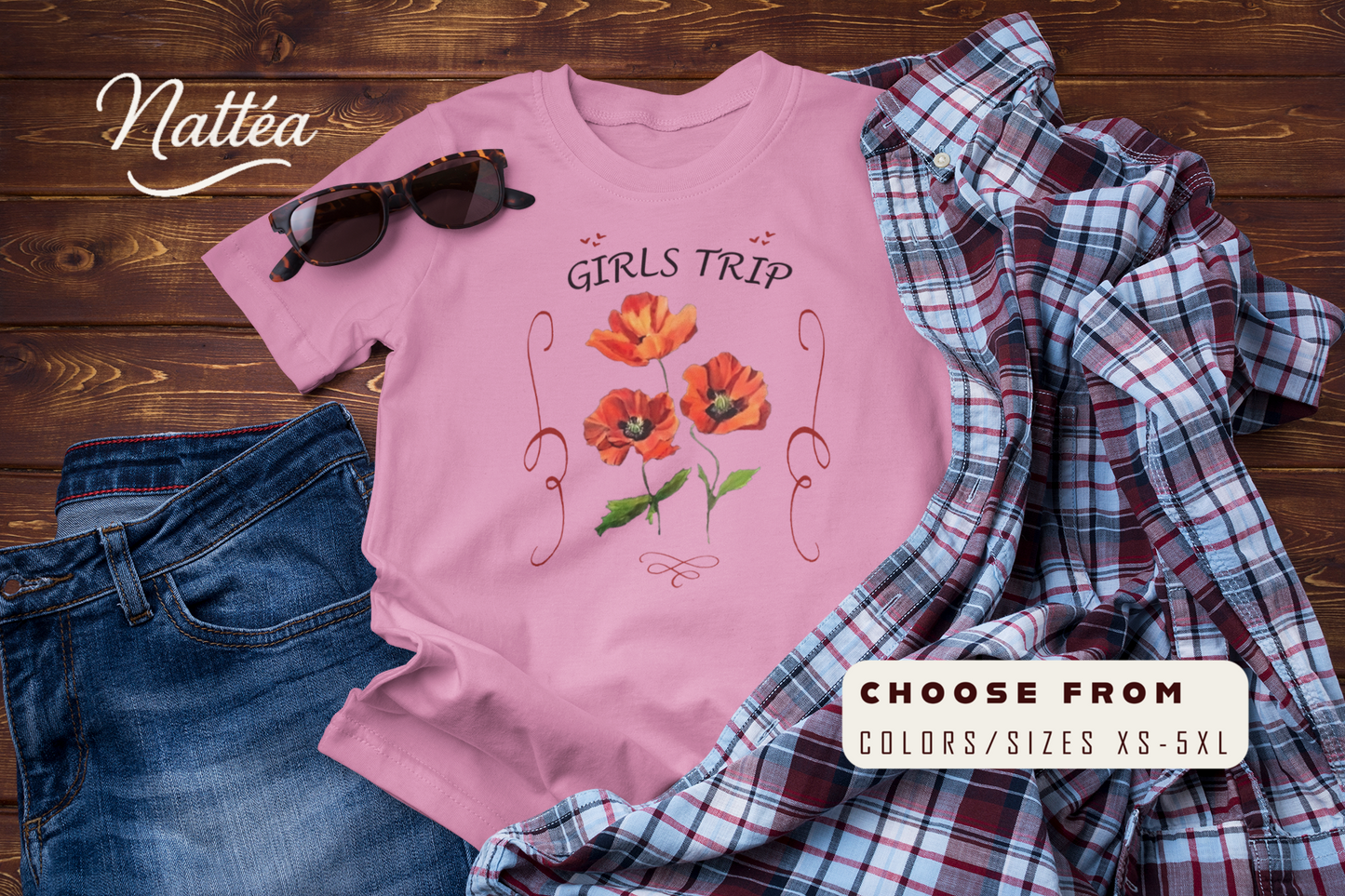Floral Poppies T-Shirt – Girls Trip Travel Friends Design