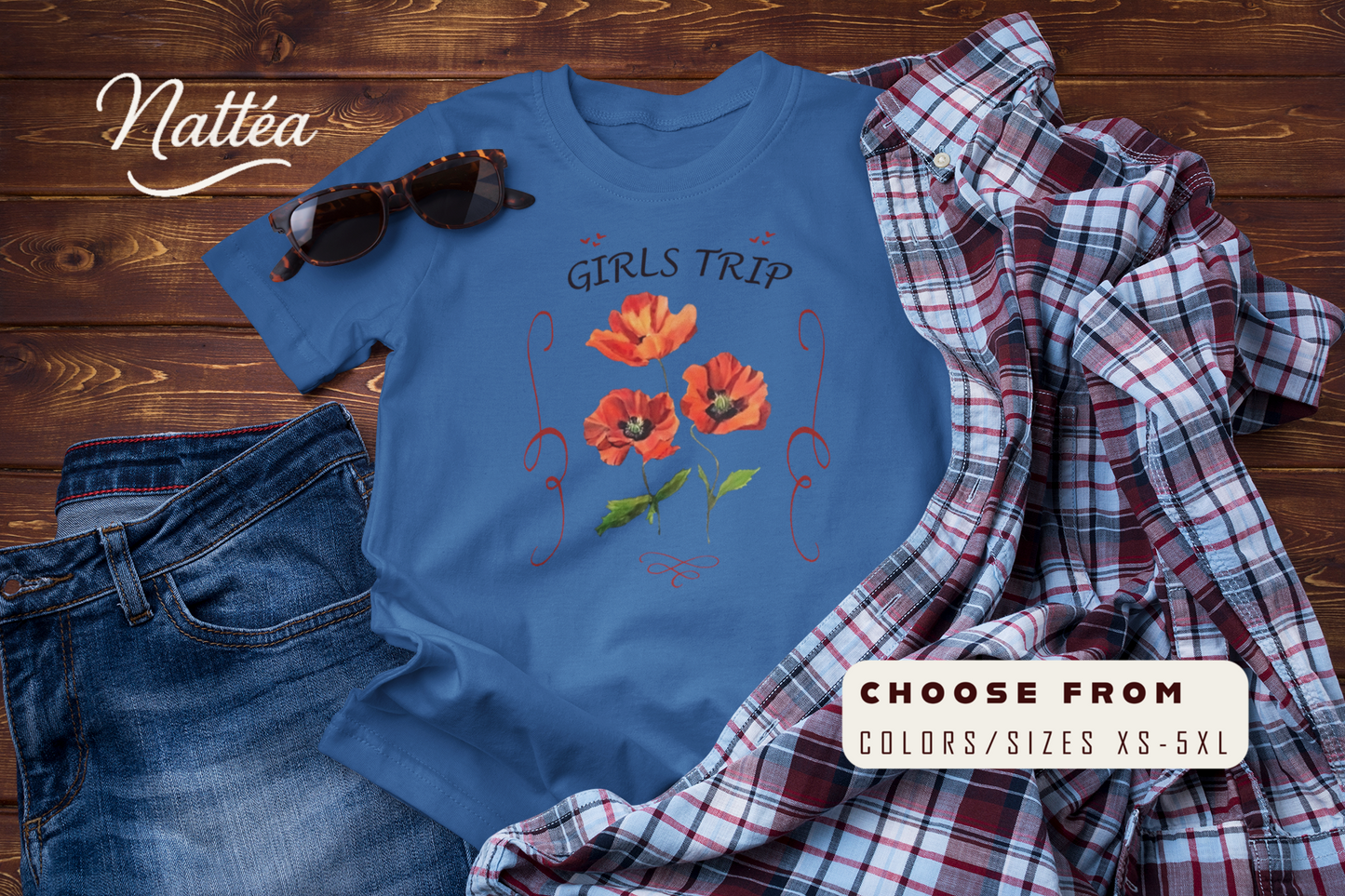 Floral Poppies T-Shirt – Girls Trip Travel Friends Design