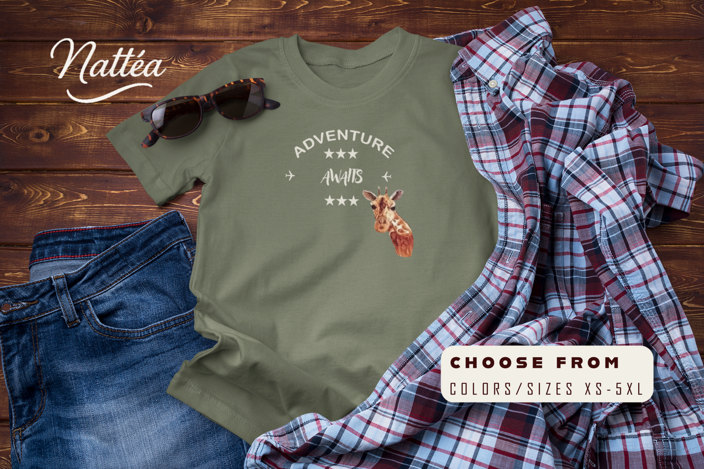 Watercolor Giraffe T-Shirt – Safari Vibes & Adventure Awaits Style