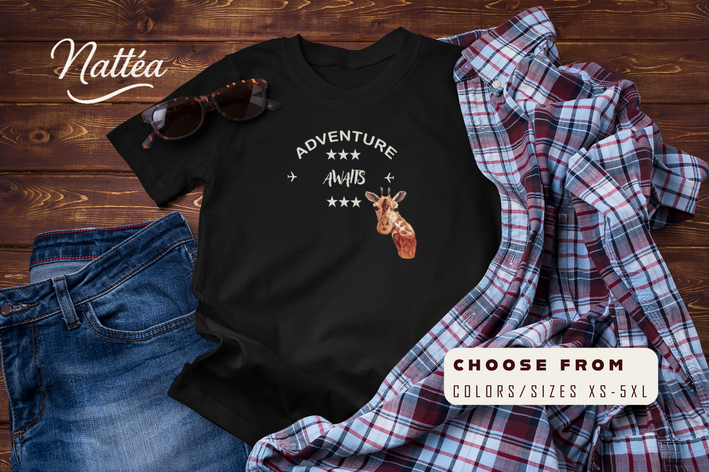 Watercolor Giraffe T-Shirt – Safari Vibes & Adventure Awaits Style