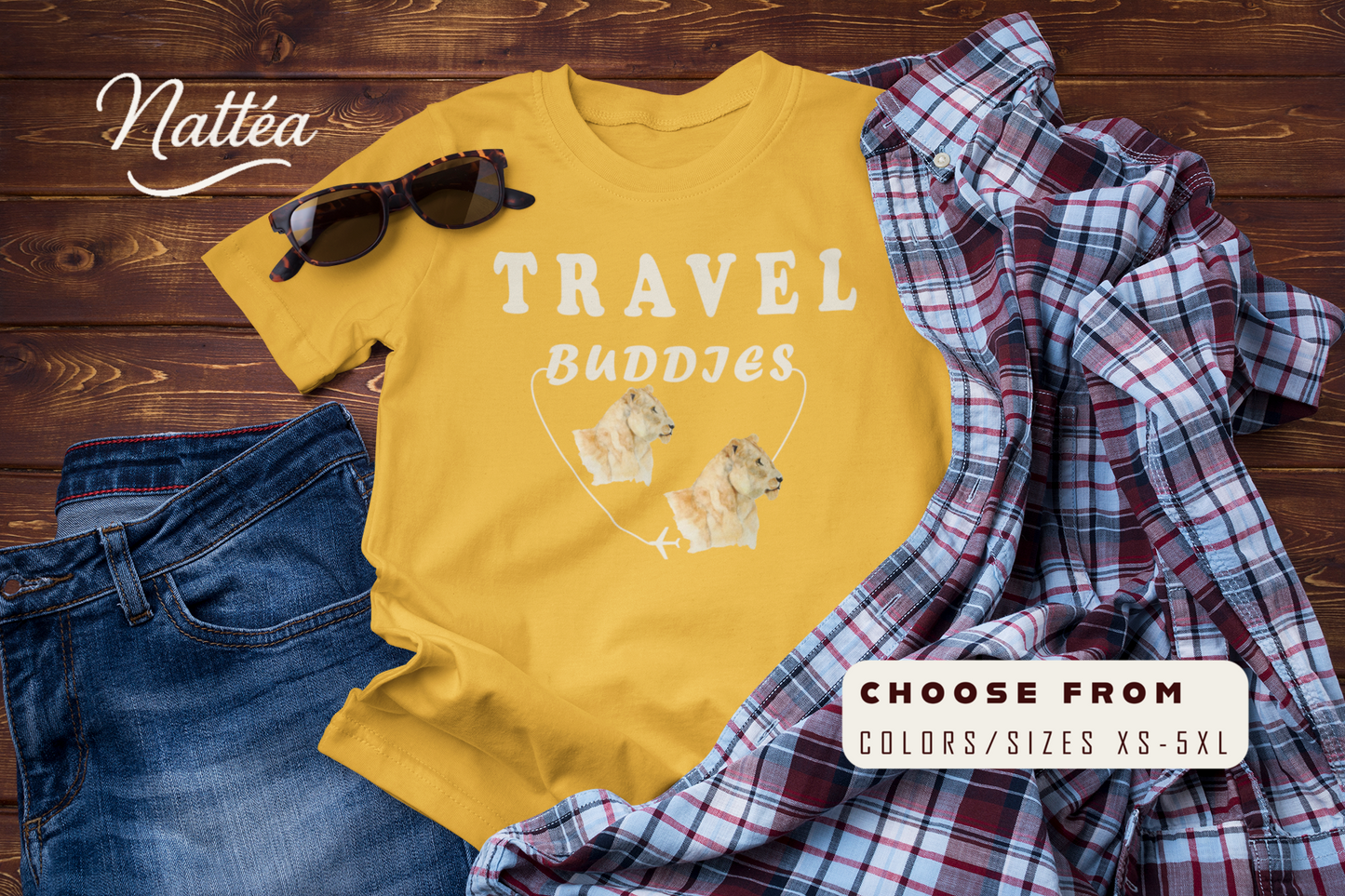 Lioness Travel Buddies T-Shirt – Wildlife Adventure from Original Watercolor Painting