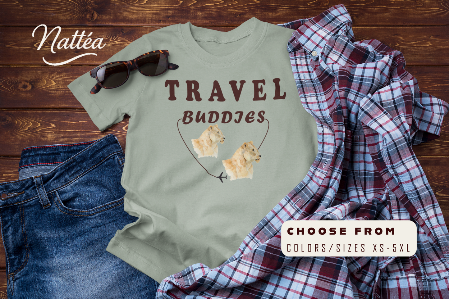 Lioness Travel Buddies T-Shirt – Wildlife Adventure Vibe from Original Watercolor Painting