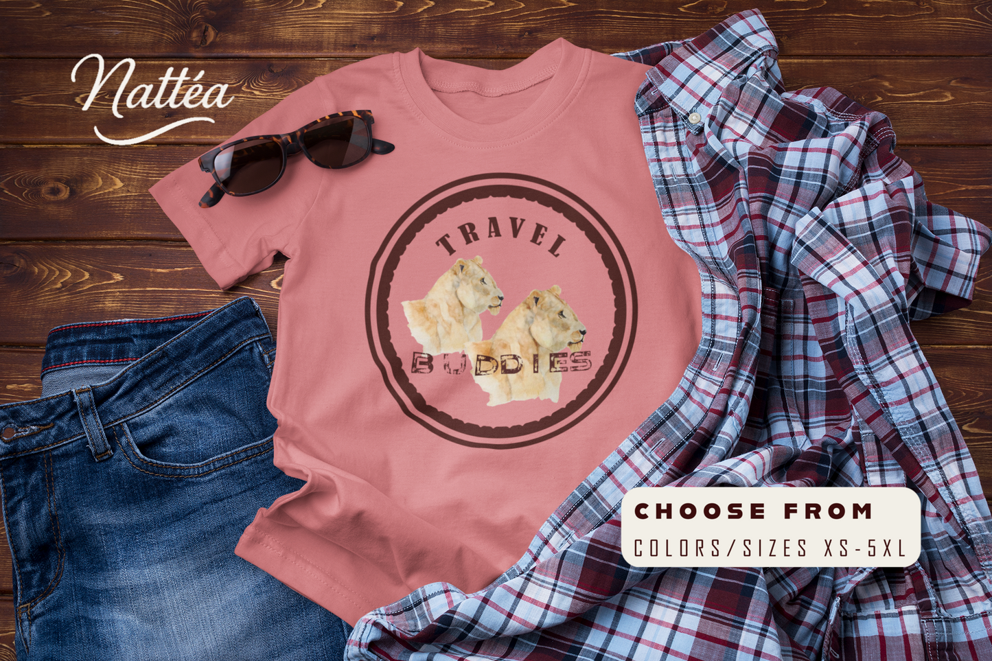 Lioness Travel Buddies T-Shirt – Wildlife Adventure from Original Art