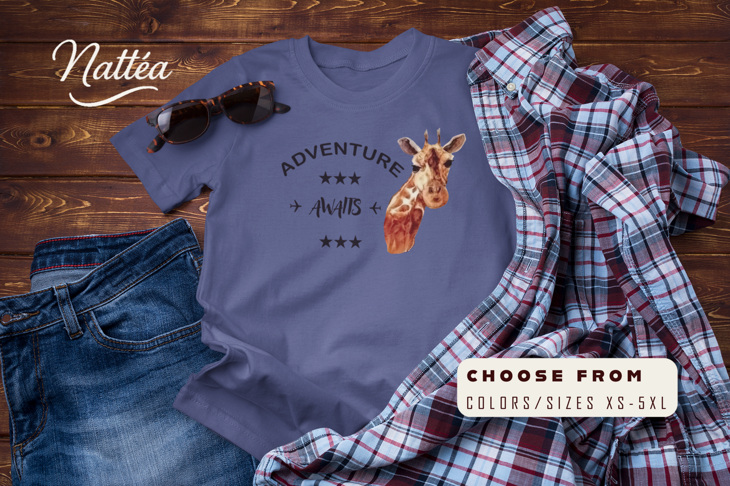 Watercolor Giraffe T-Shirt – Safari Vibes & Adventure Style