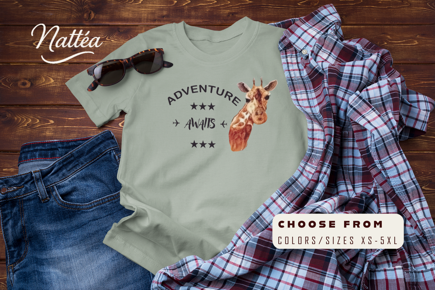 Watercolor Giraffe T-Shirt – Safari Vibes & Adventure Style