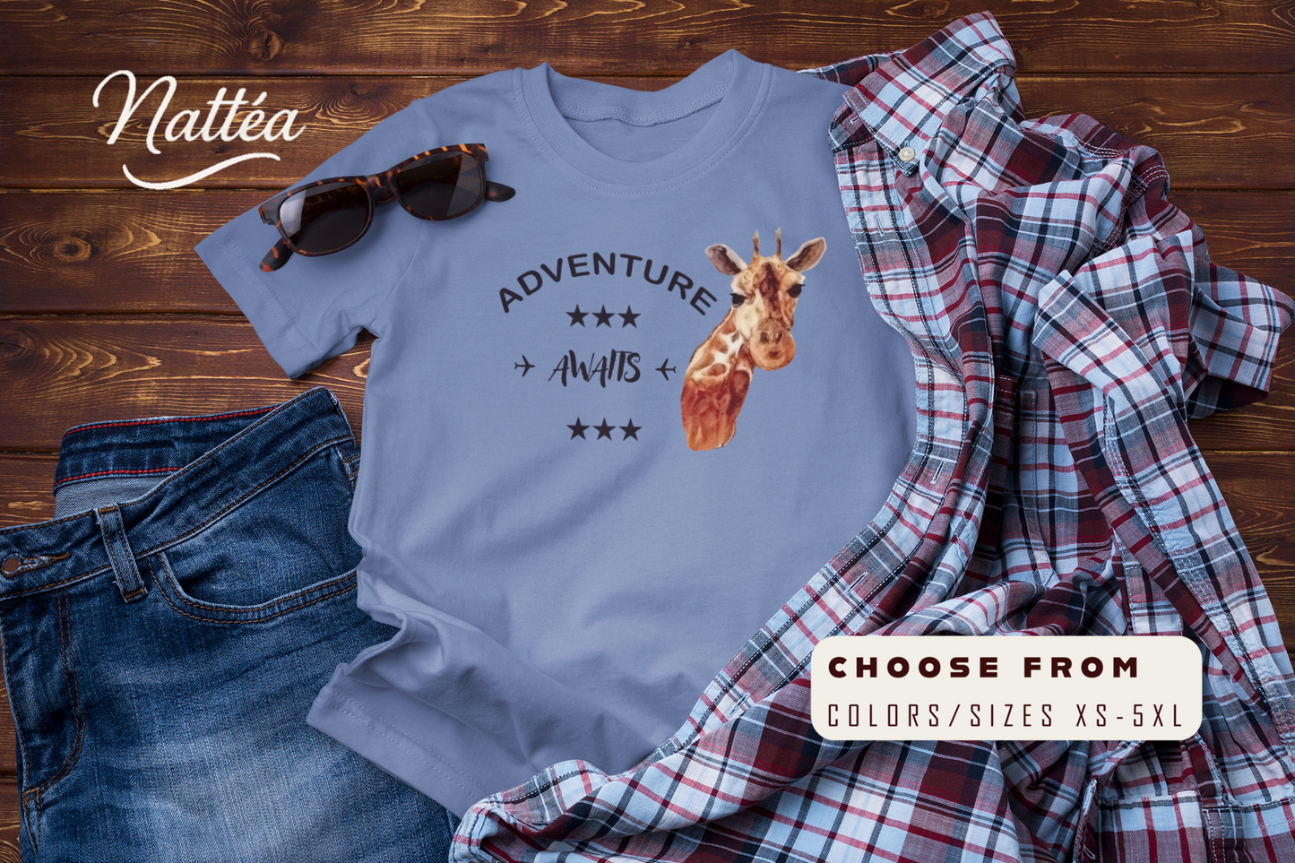 Watercolor Giraffe T-Shirt – Safari Vibes & Adventure Style