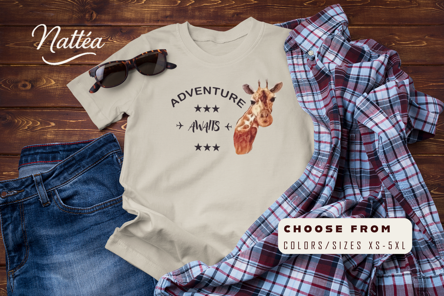 Watercolor Giraffe T-Shirt – Safari Vibes & Adventure Style