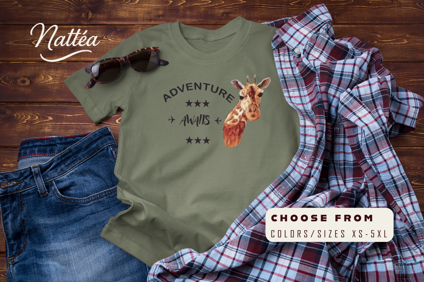 Watercolor Giraffe T-Shirt – Safari Vibes & Adventure Style