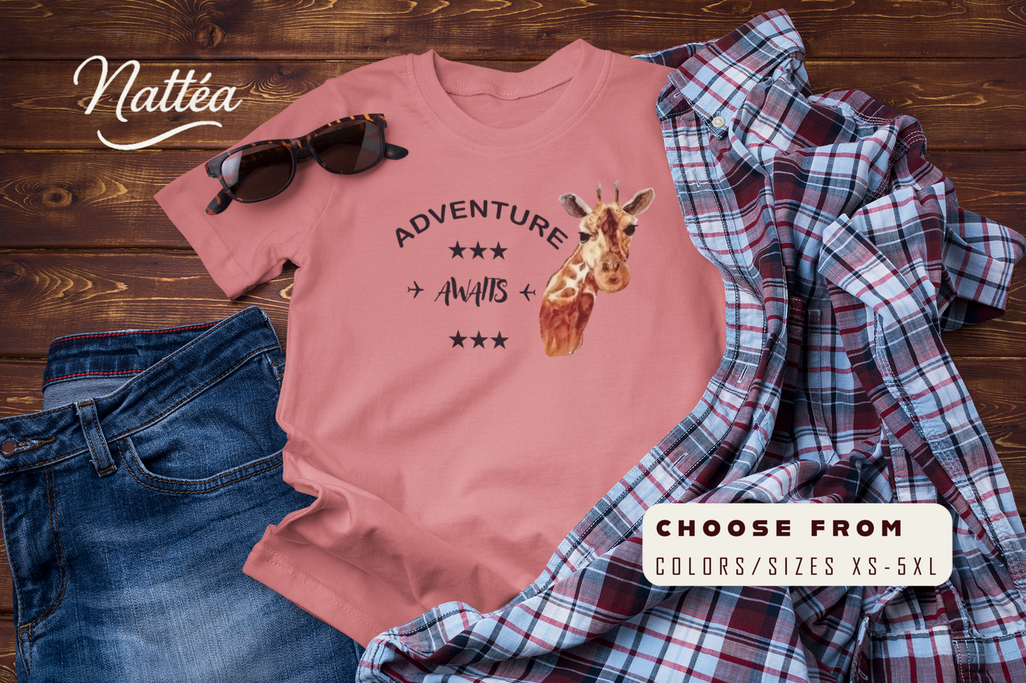 Watercolor Giraffe T-Shirt – Safari Vibes & Adventure Style