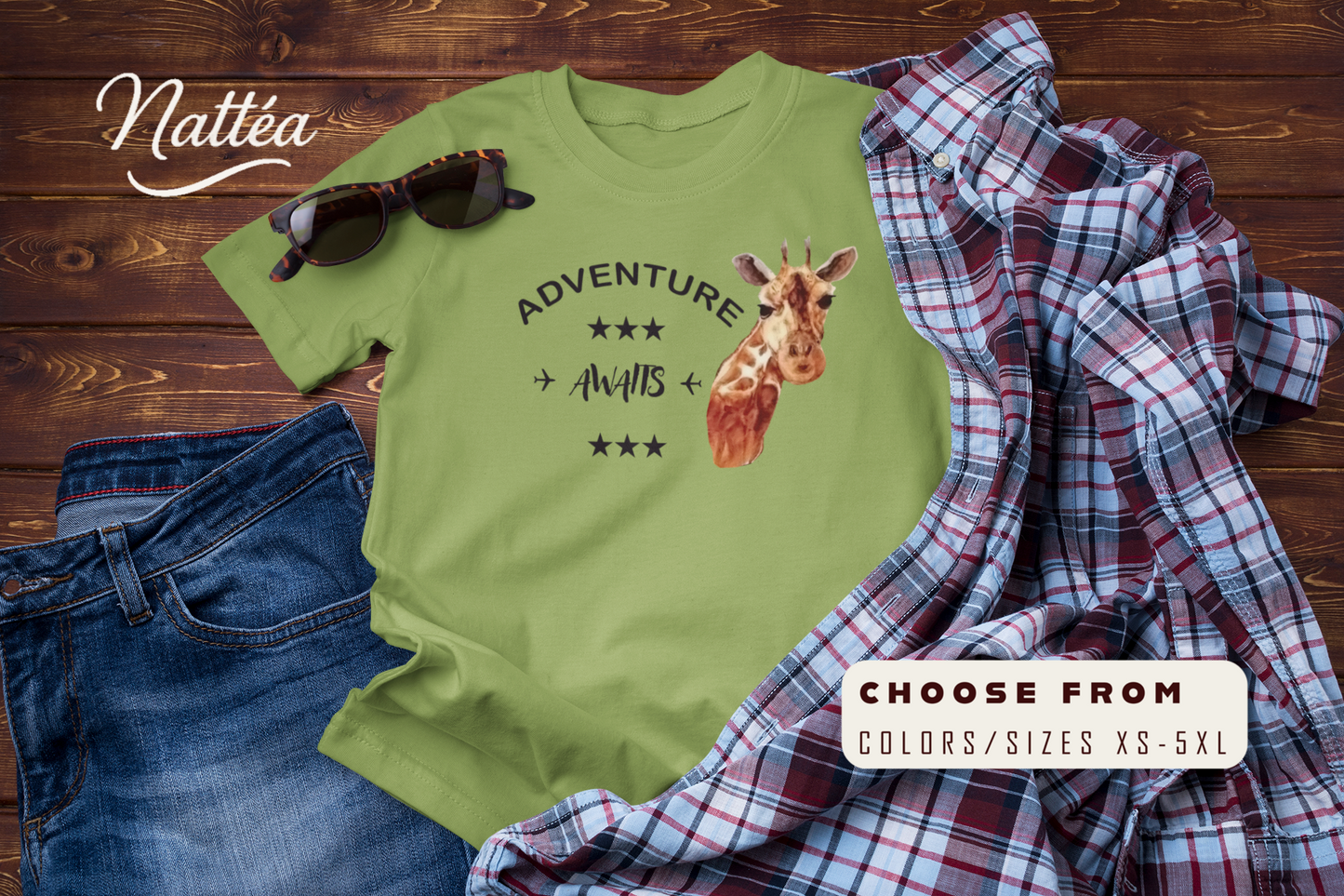 Watercolor Giraffe T-Shirt – Safari Vibes & Adventure Style