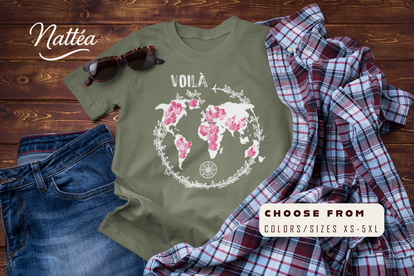 Voilà Travel T-Shirt – World Adventure Map Design