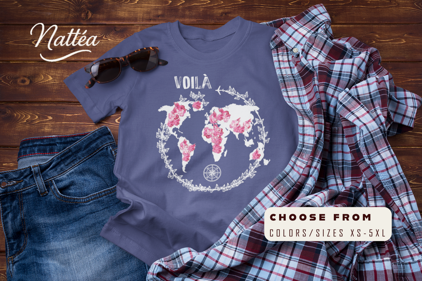 Voilà Travel T-Shirt – World Adventure Map Design