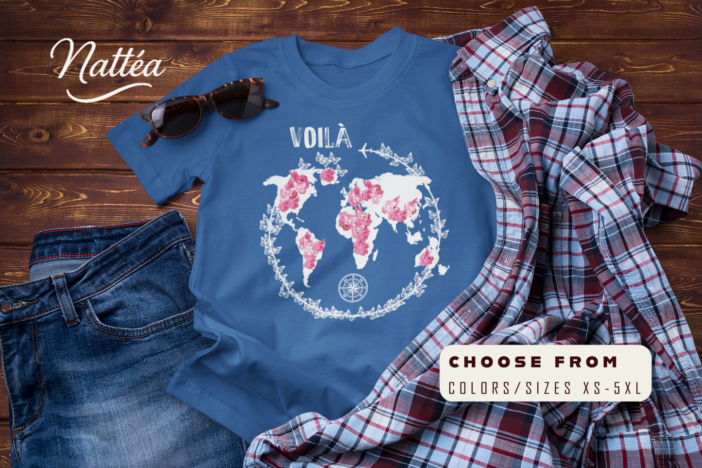 Voilà Travel T-Shirt – World Adventure Map Design