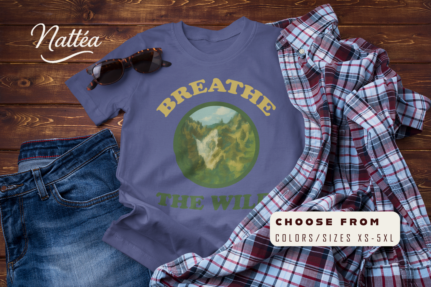 Vintage Nature Art Shirt – Breathe the Wild Mountain Scene Tee