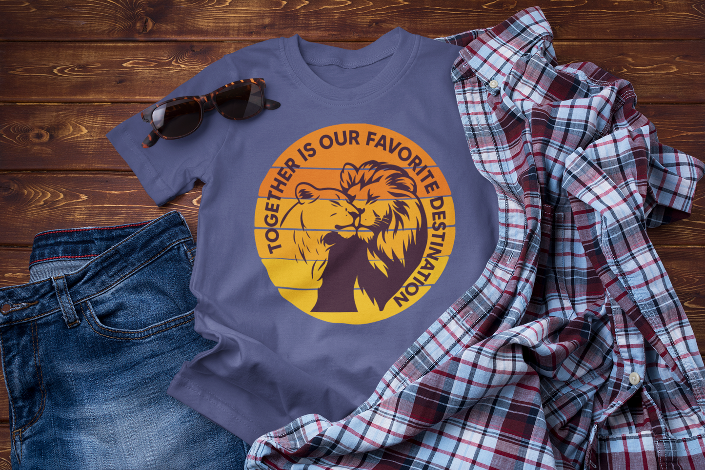 Together, Anywhere Feels Home T-Shirt – Romantic Lion Couple Travel Tee