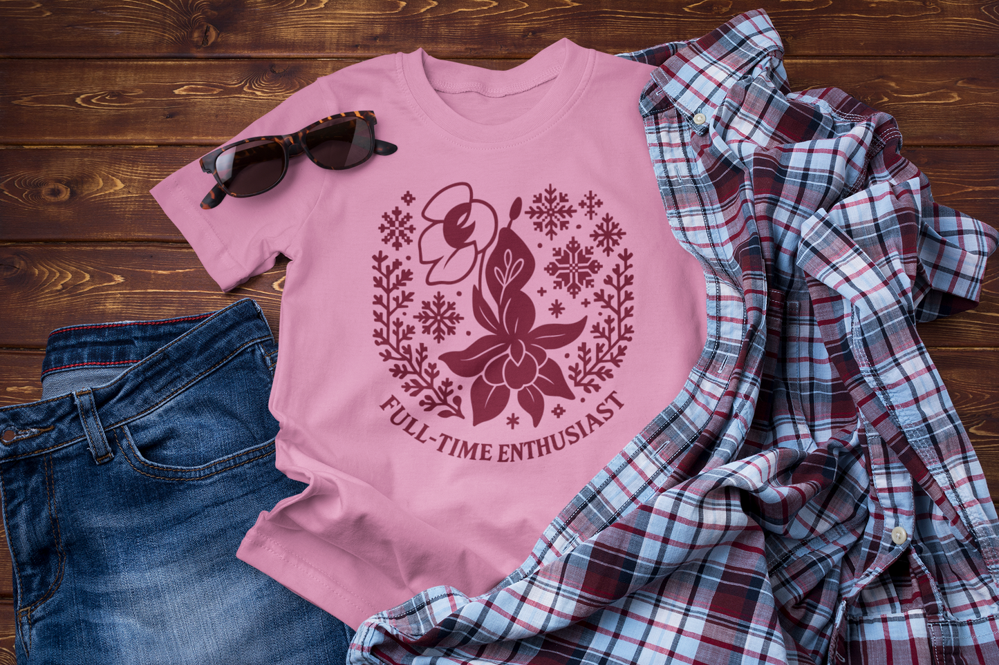 Full-Time Enthusiast Tee – Winter Floral Folk Graphic