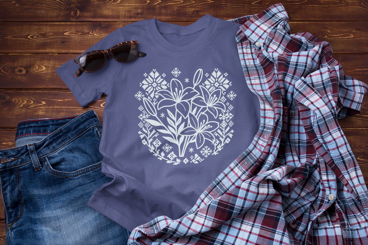 Quiet Winter Bloom – Soft Floral Folk Graphic Tee