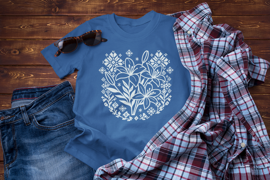 Quiet Winter Bloom – Soft Floral Folk Graphic Tee