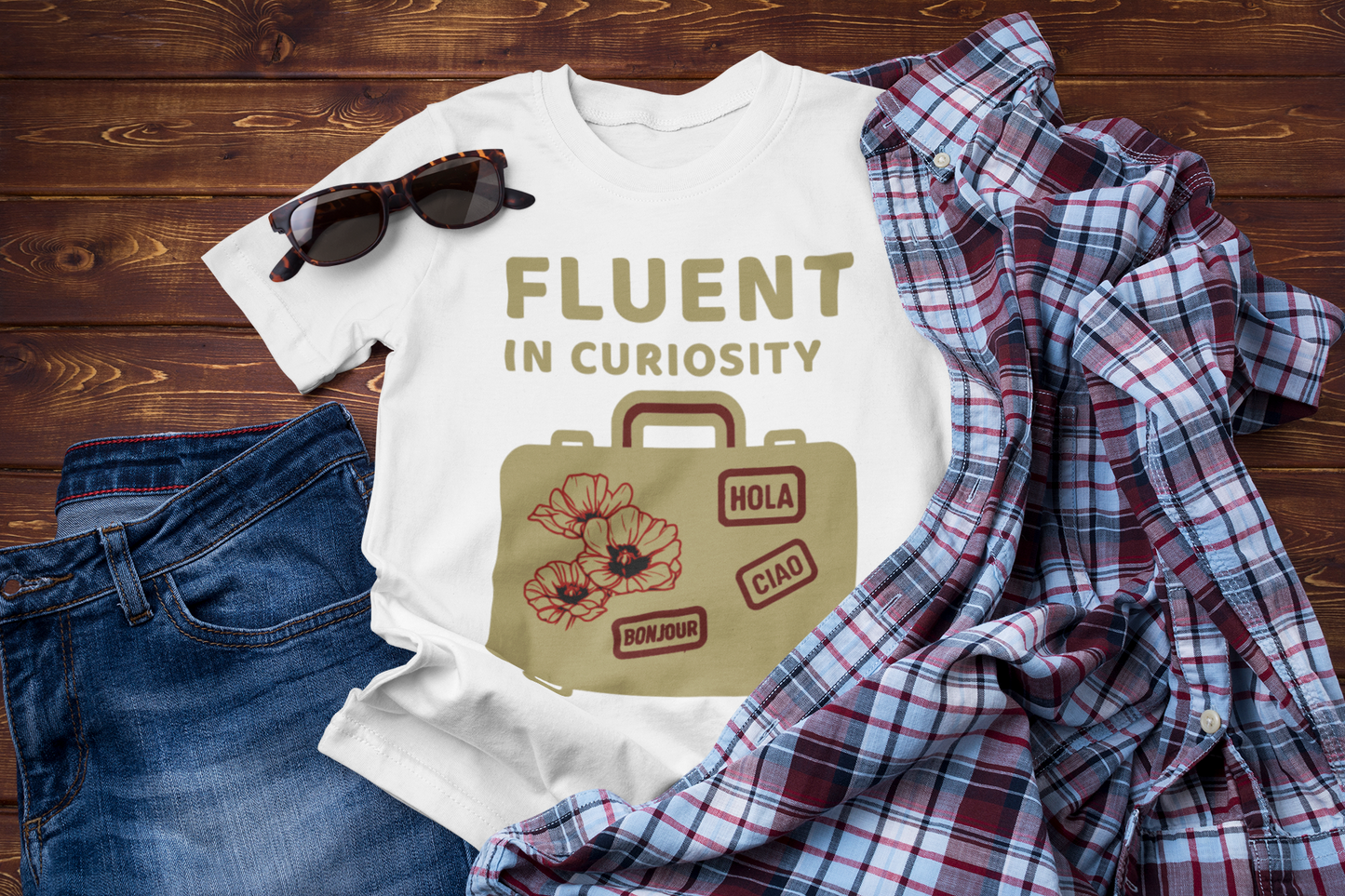Fluent in Curiosity T-Shirt – Poppies Floral Adventure Tee