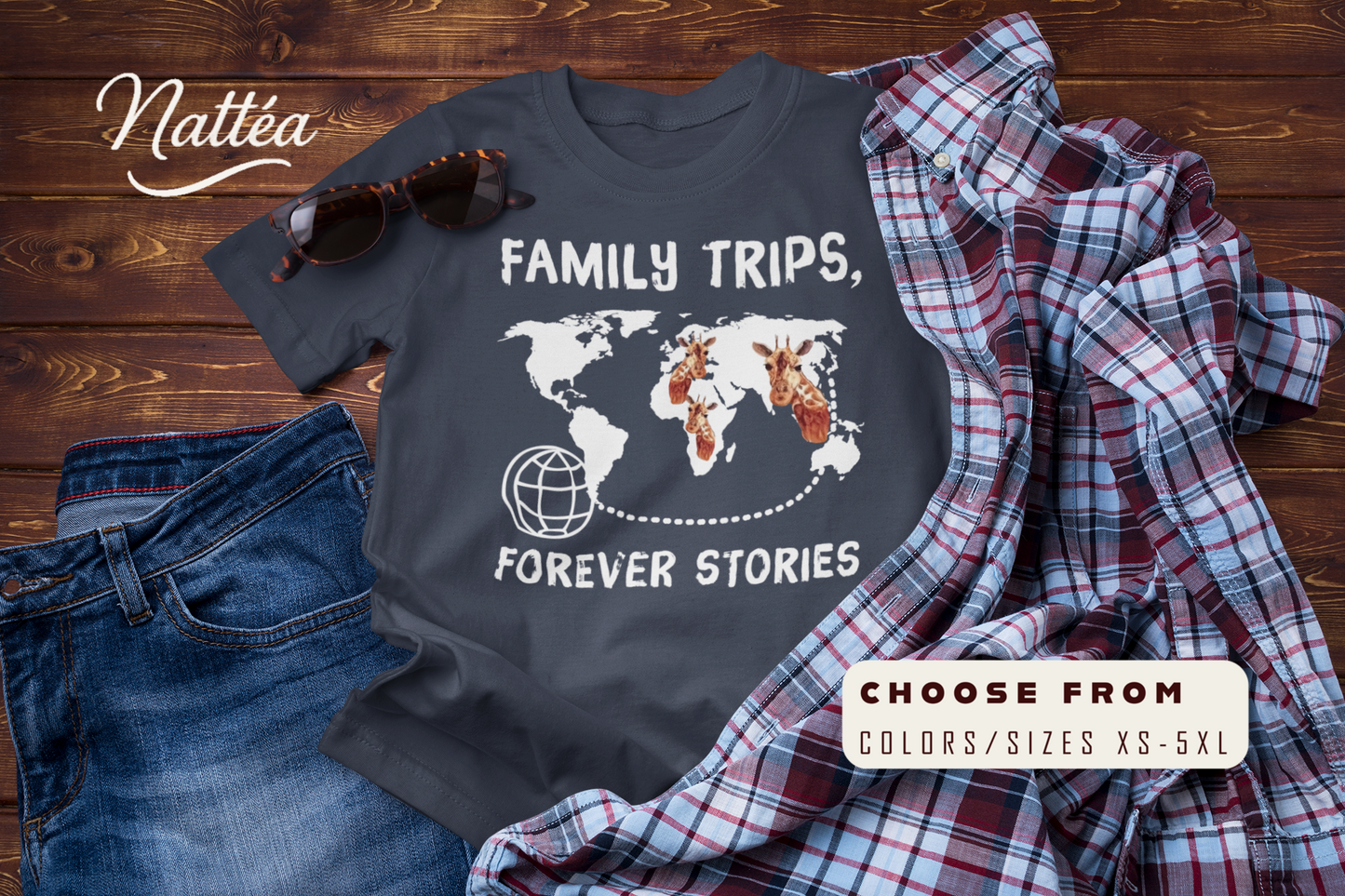 Family Trips Giraffe T-Shirt – Forever Stories Travel Adventure Tee