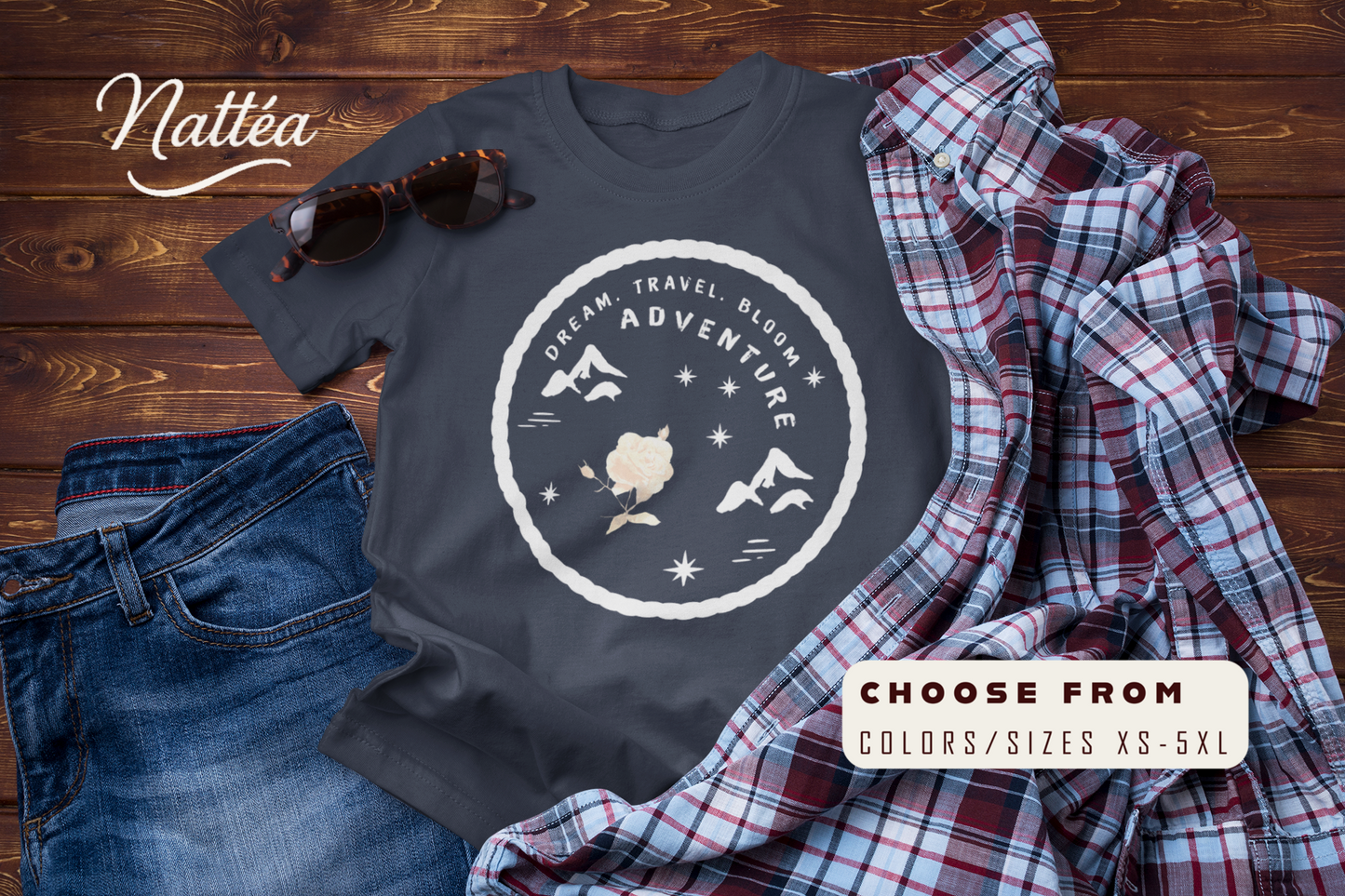 Adventure T-Shirt – Rose Design Travel & Nature Style