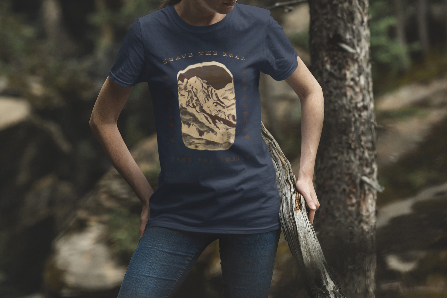 Leave the road take the trails  T-Shirt –  Dark Vintage Mountain Scene from Oil Painting