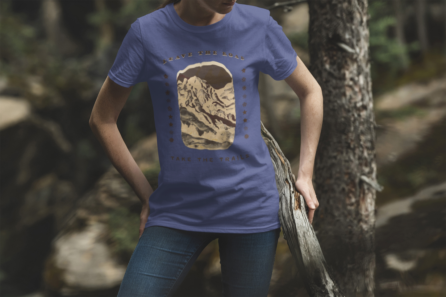 Leave the road take the trails  T-Shirt –  Dark Vintage Mountain Scene from Oil Painting