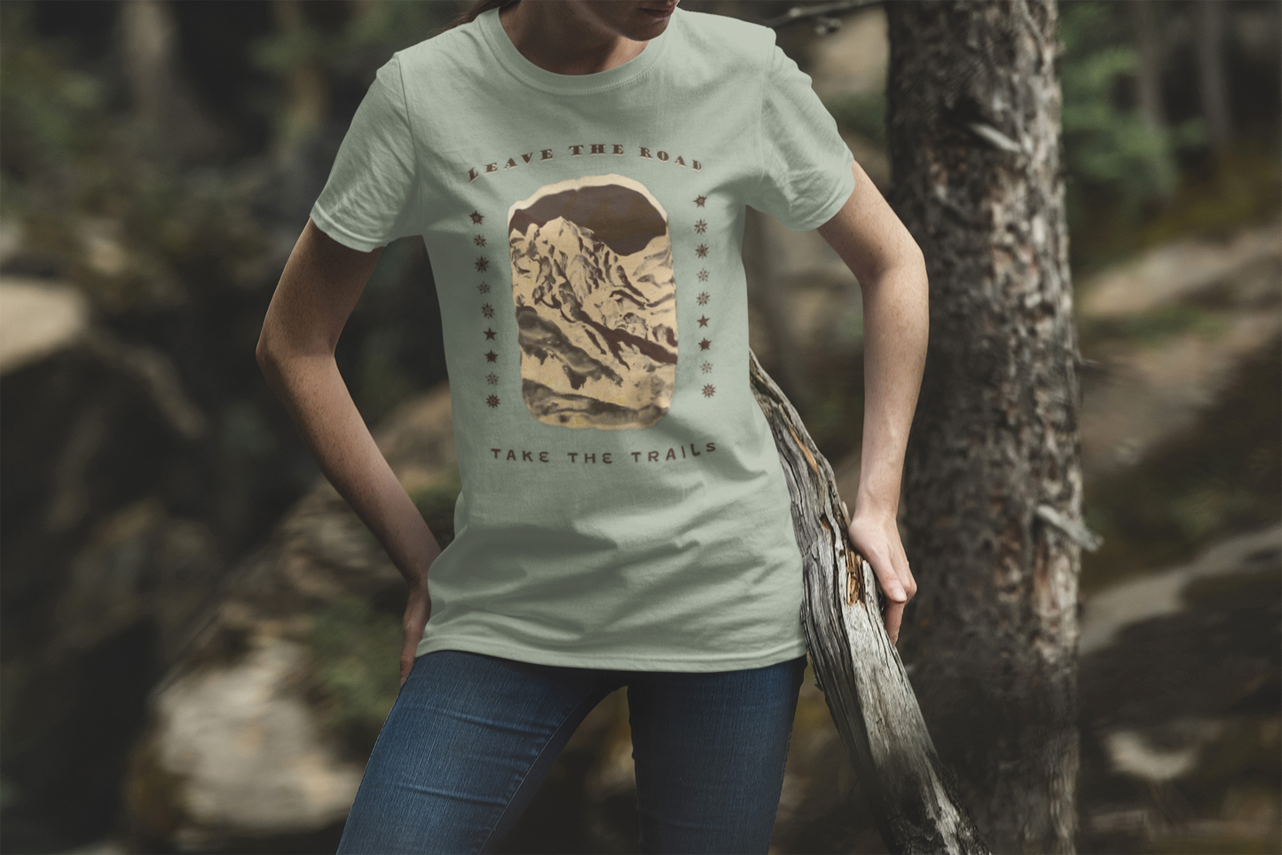 Leave the road take the trails  T-Shirt –  Dark Vintage Mountain Scene from Oil Painting