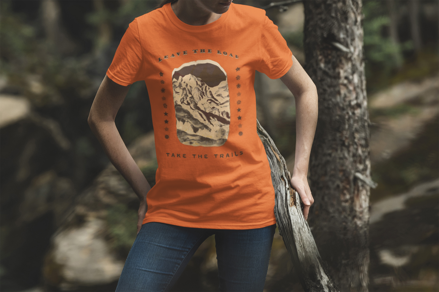 Leave the road take the trails  T-Shirt –  Dark Vintage Mountain Scene from Oil Painting