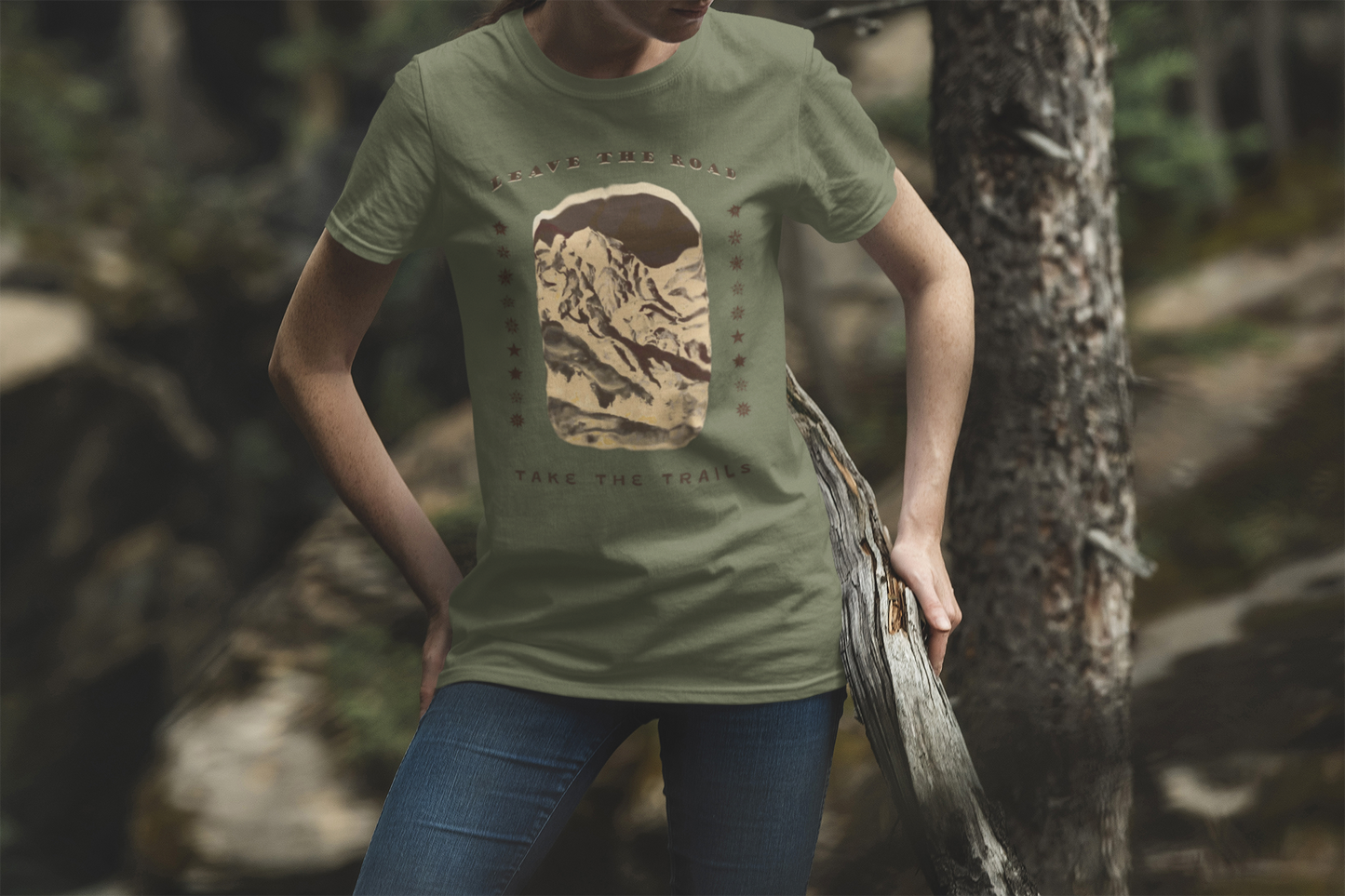 Leave the road take the trails  T-Shirt –  Dark Vintage Mountain Scene from Oil Painting