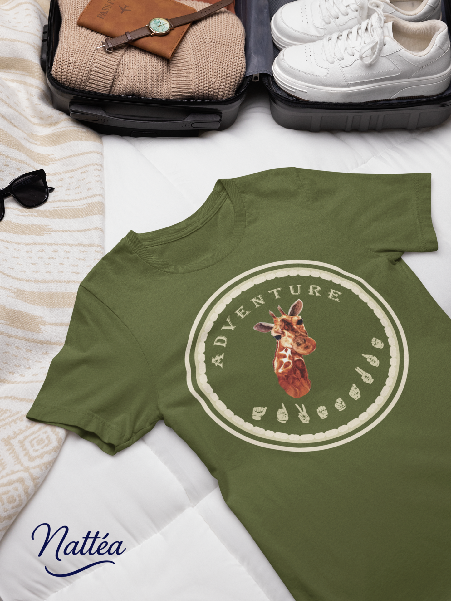 Watercolor Giraffe T-Shirt – ASL Sign Language, Safari Vibes & Adventure Style