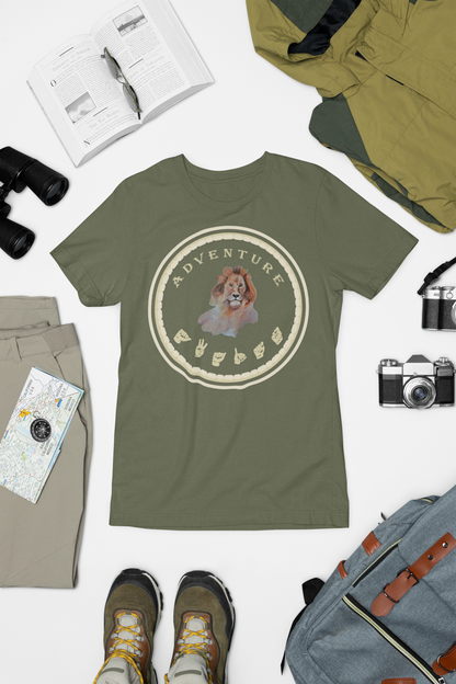 Watercolor Lion T-Shirt – ASL Sign Language, Safari Vibes & Adventure Style