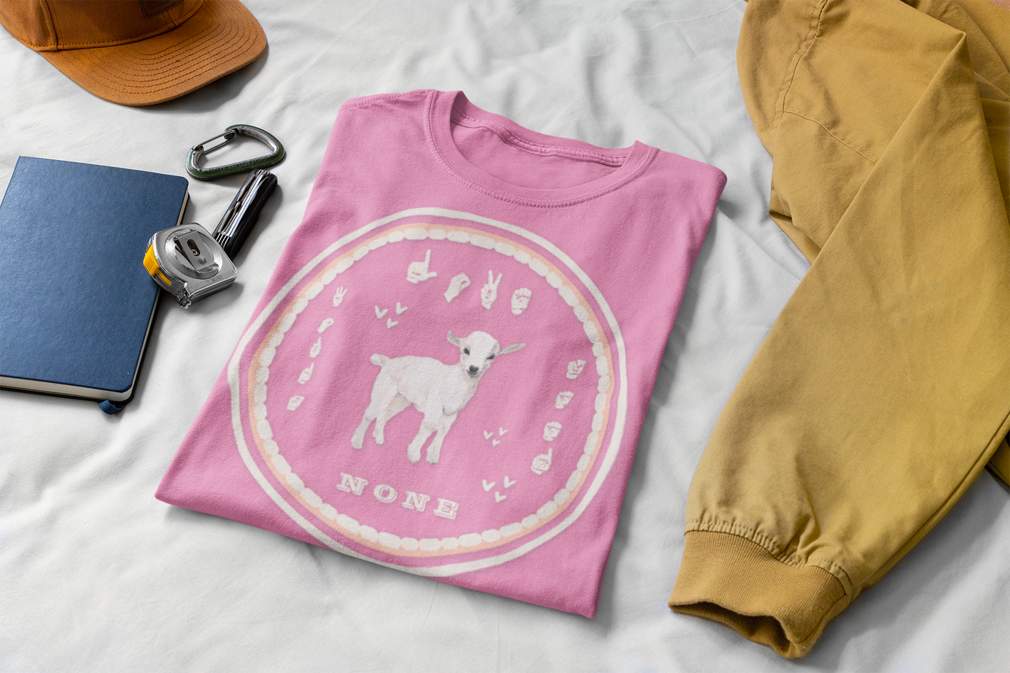 Love needs no words / ASL T-Shirt – White Lamb Design from Original Watercolor Painting