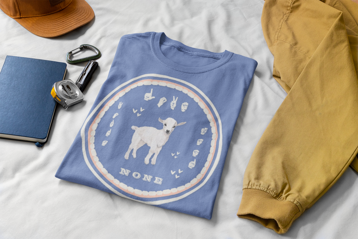 Love needs no words / ASL T-Shirt – White Lamb Design from Original Watercolor Painting