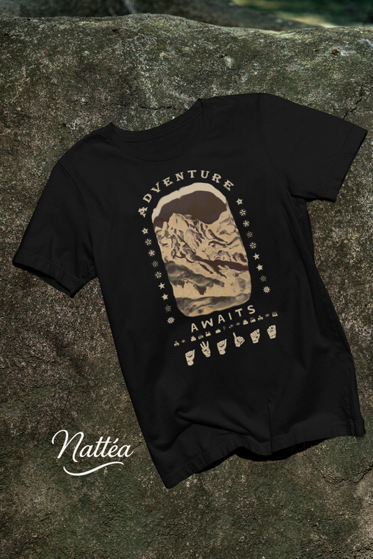 Adventure Awaits T-Shirt – ASL Vintage Dark Mountain Scene from Oil Painting