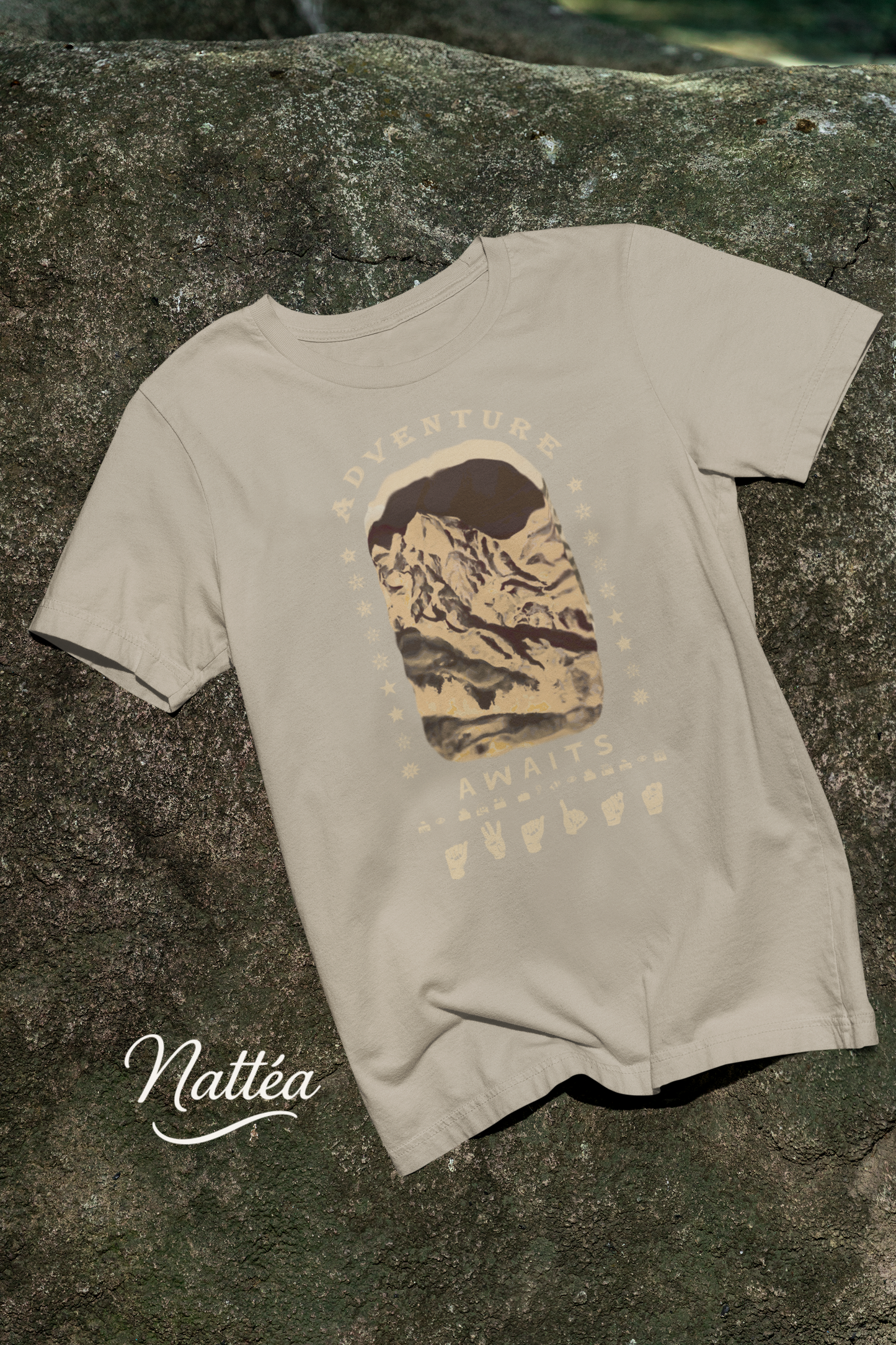 Adventure Awaits T-Shirt – ASL Vintage Dark Mountain Scene from Oil Painting